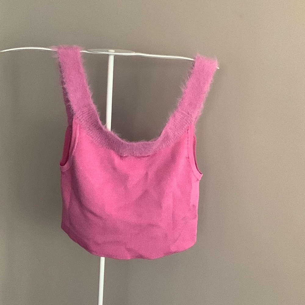Free people pink crop top with fuzzy straps. Worn 1x